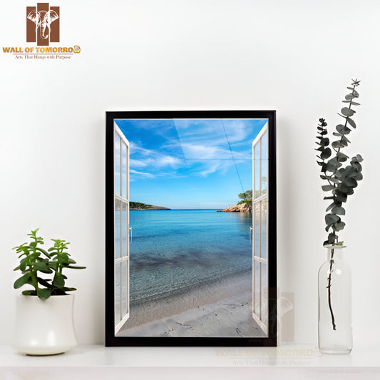 Window Open to A Beach with A View High Quality Glass Frame Wall Décor