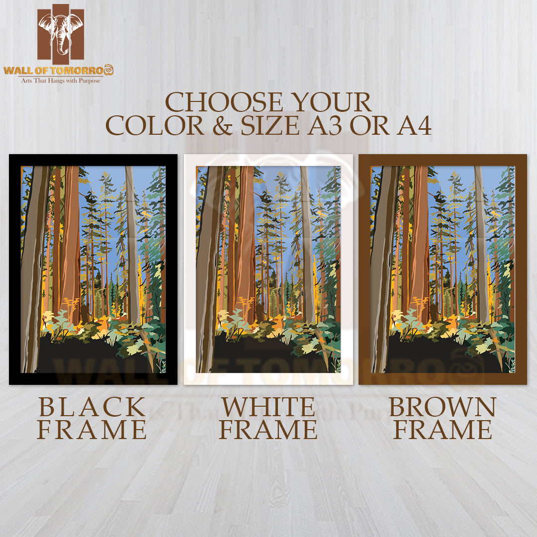 Serene Painting Depicting a Lush Forest Filled with Tall, Green Trees High Quality Glass Frame Wall Décors in Sri Lanka