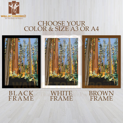 Serene Painting Depicting a Lush Forest Filled with Tall, Green Trees High Quality Glass Frame Wall Décors in Sri Lanka