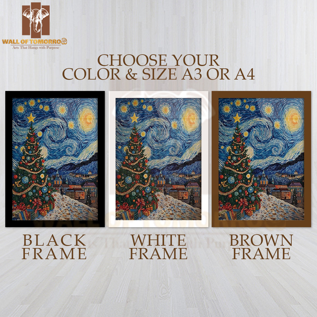 Van Gogh Starry Night Christmas Tree High Quality Glass Frame Wall Décor