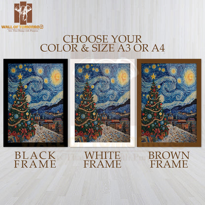 Van Gogh Starry Night Christmas Tree High Quality Glass Frame Wall Décor