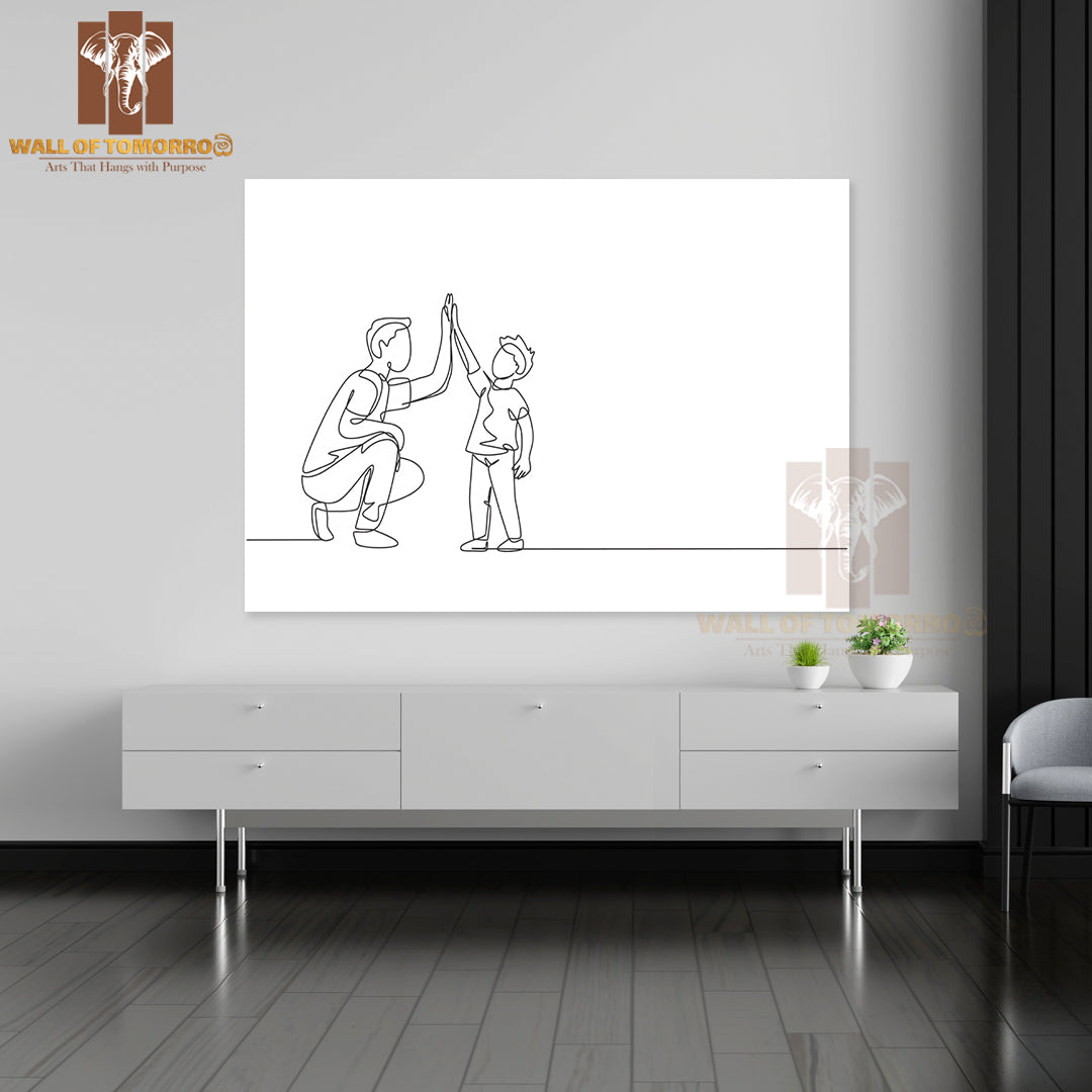 Young Dad Giving High Five Gesture to Son High Quality Unframed Poster Print & Waterproof Poster Print Wall Décor