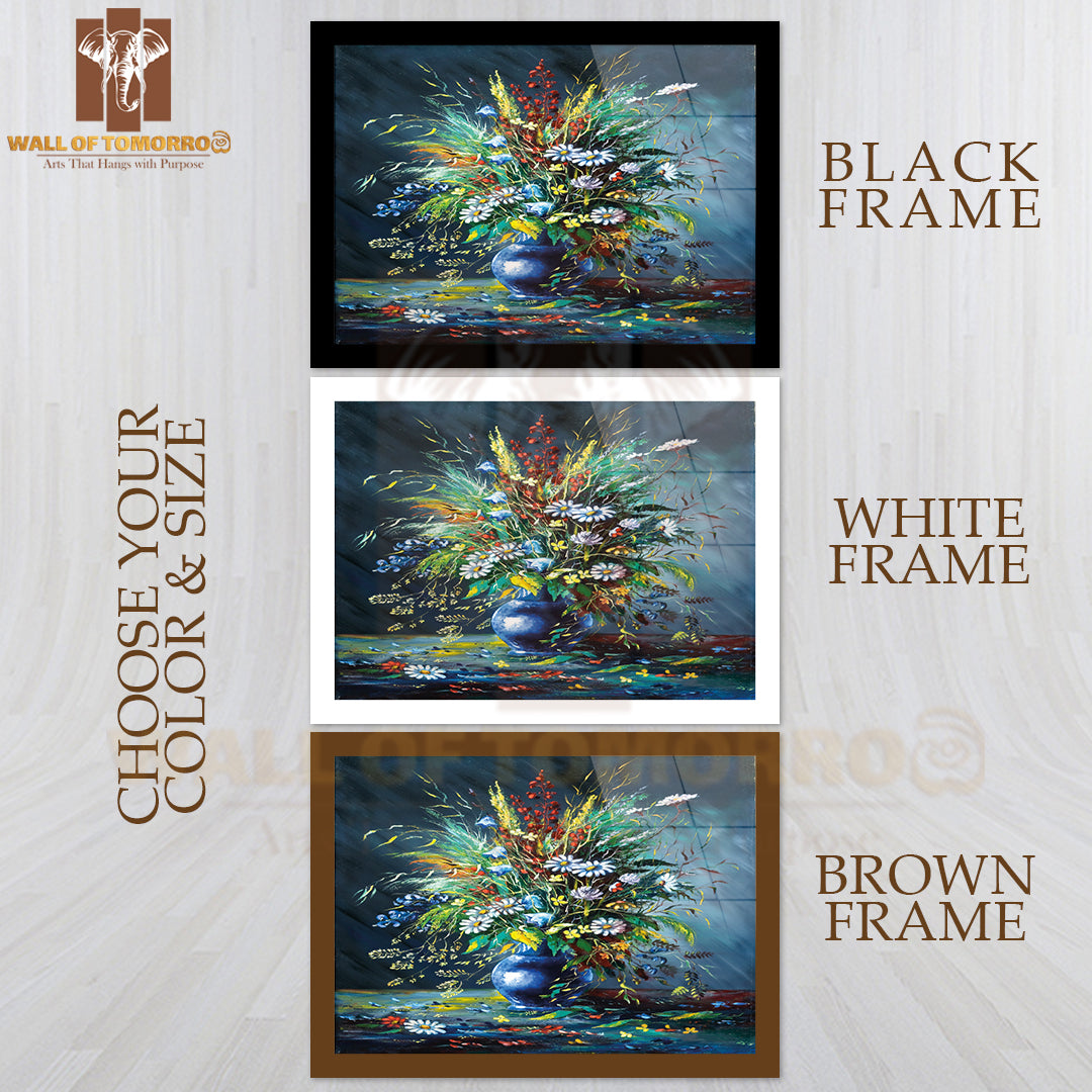 Painting Of a Vase with Flowers in It High Quality Glass Frame Wall Décor