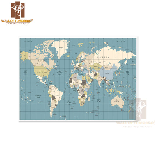 World Map Old Colors Educational High Quality Unframed Poster Print & Waterproof Poster Print Wall Décor