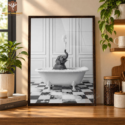 Black and White Scene of a Baby Elephant Animals High Quality Glass Frame Wall Décor in Sri Lanka