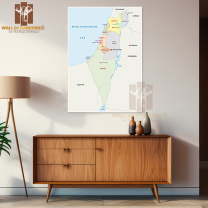 Israel Administrative Map Educational High Quality Unframed Poster Print & Waterproof Poster Print Wall Décor