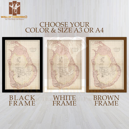 Map of The Island of Ceylon 1805 High Quality Glass Frame Wall Décors in Sri Lanka