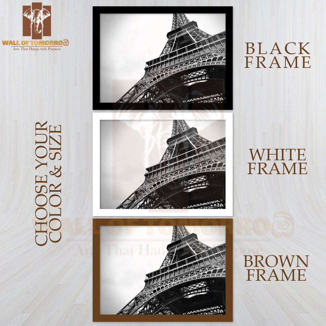 The Beautiful Eiffel Tower in Black and White High Quality Glass Frame Wall Décor