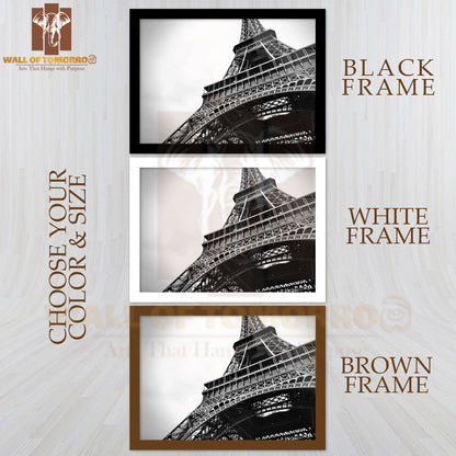 The Beautiful Eiffel Tower in Black and White High Quality Glass Frame Wall Décor
