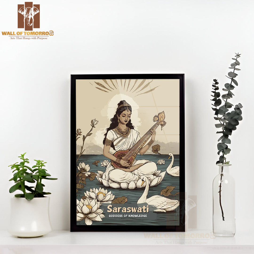 Saraswati Goddess Religious High Quality Glass Frame Wall Décors in Sri Lanka