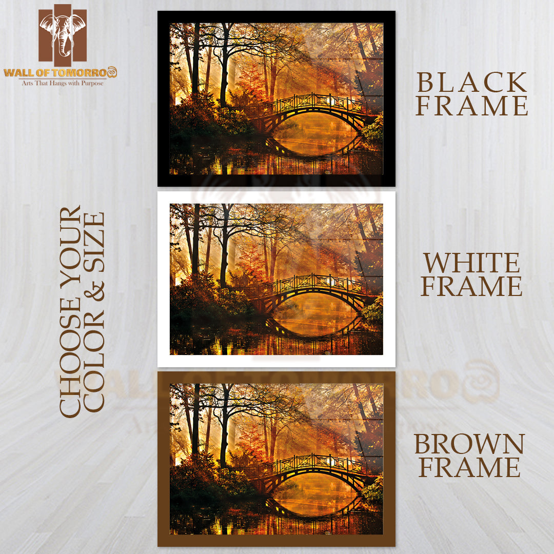 Autumn Old Bridge in Autumn Misty Park High Quality Unframed Poster Print & Waterproof Poster Print Wall Décor