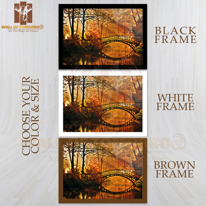 Autumn Old Bridge in Autumn Misty Park High Quality Unframed Poster Print & Waterproof Poster Print Wall Décor