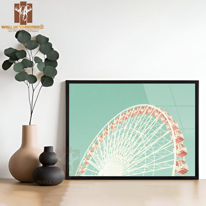 Coral Ferris Wheel on Mint Sky High Quality Unframed Poster Print & Waterproof Poster Print Wall Décor
