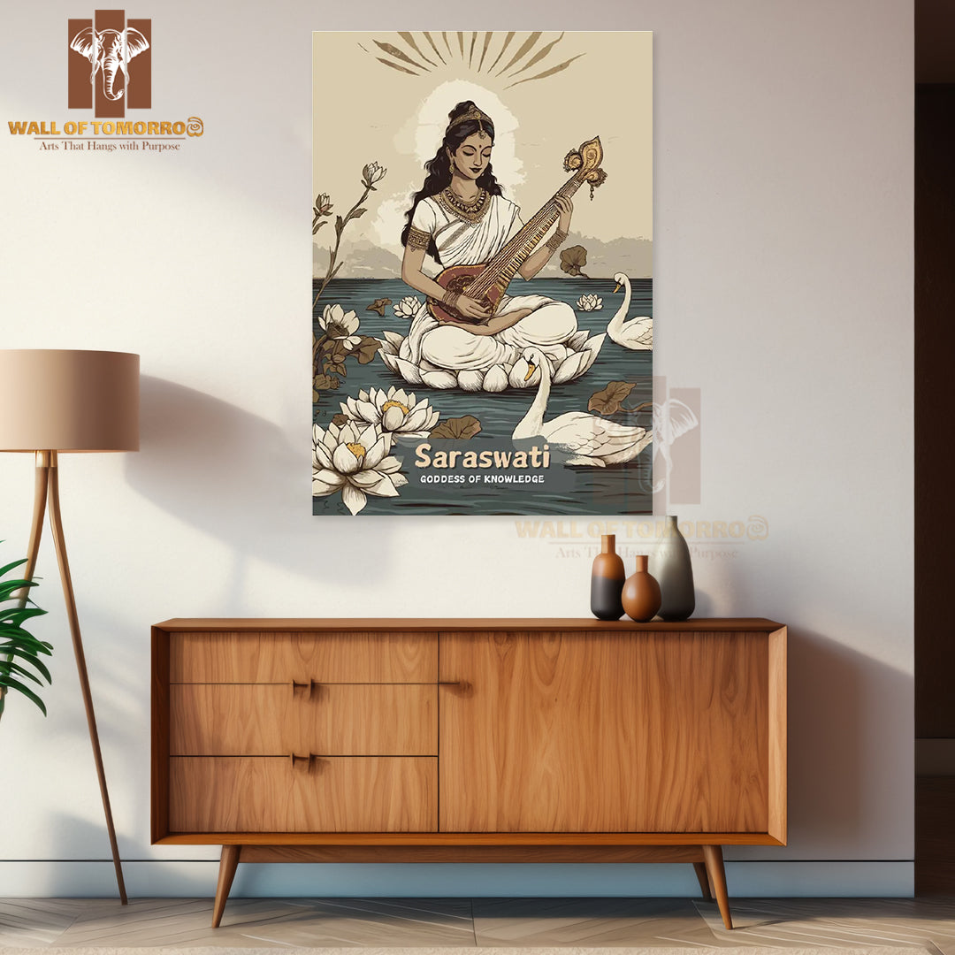Saraswati Goddess Religious High Quality Unframed Poster Print & Waterproof Poster Print Wall Décor in Sri Lanka