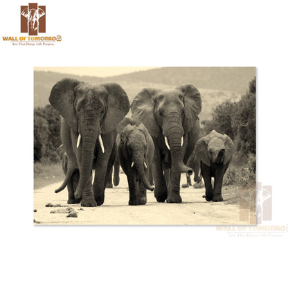 Group Of Elephants Walking in The Wild High Quality Unframed Poster Print & Waterproof Poster Print Wall Décor