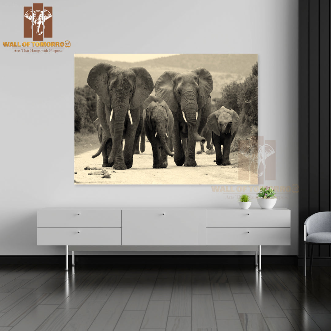 Group Of Elephants Walking in The Wild High Quality Unframed Poster Print & Waterproof Poster Print Wall Décor