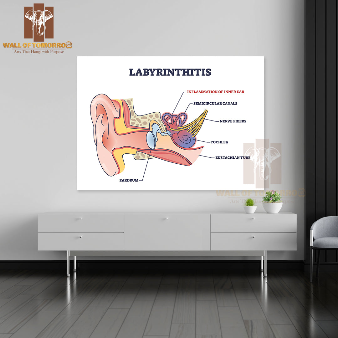 Labyrinthitis As Inner Ear Infection and Medical Inflammation Outline Diagram Educational High Quality Unframed Poster Print & Waterproof Poster Print Wall Décor