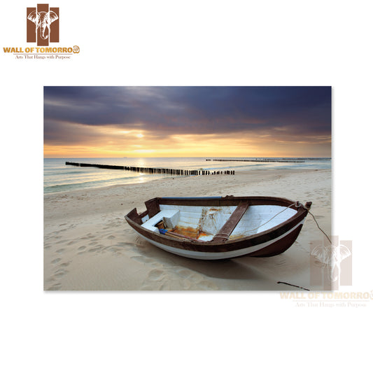 Boat On a Beach with A Pier in The Background High Quality Unframed Poster Print & Waterproof Poster Print Wall Décor