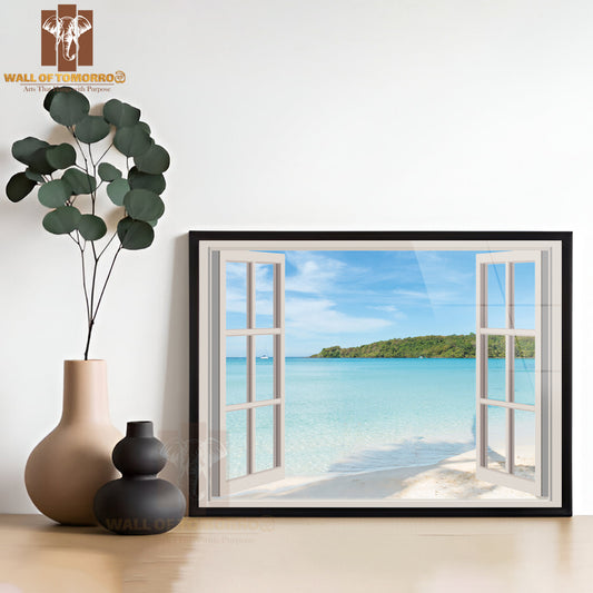 Beach View Through Window High Quality Unframed Poster Print & Waterproof Poster Print Wall Décor