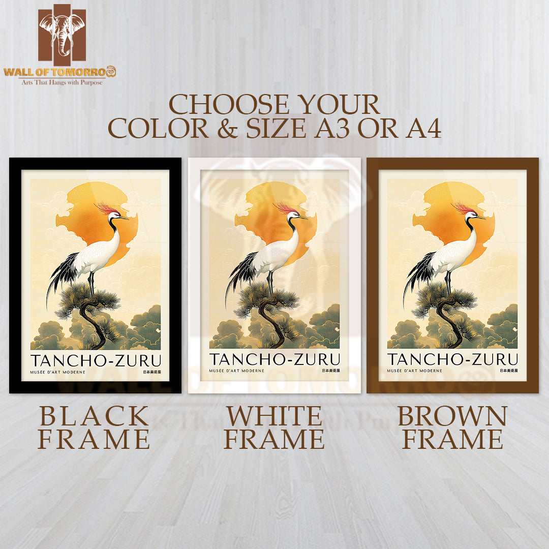 Tancho-Zuru Japandi Art High Quality Glass Frame Wall Décor