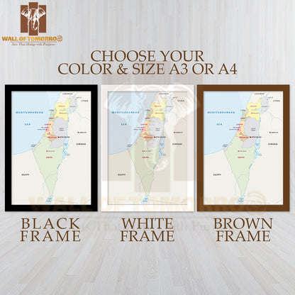 Israel Administrative Map Educational High Quality Glass Frame Wall Décor