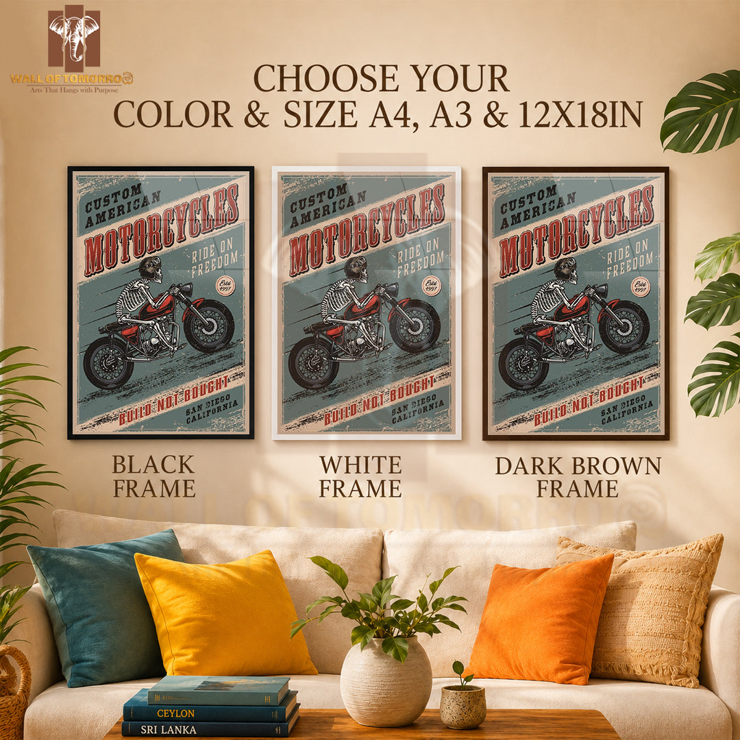Custom American, Motorcycles Motor Bike High Quality Glass Frame Wall Décor in Sri Lanka