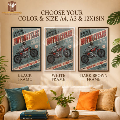 Custom American, Motorcycles Motor Bike High Quality Glass Frame Wall Décor in Sri Lanka