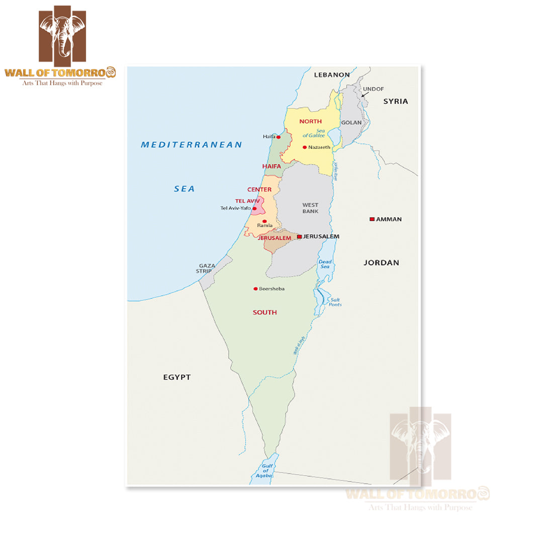 Israel Administrative Map Educational High Quality Unframed Poster Print & Waterproof Poster Print Wall Décor