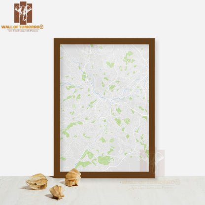 Sheffield City, Color Detailed Map Educational High Quality Glass Frame Wall Décor