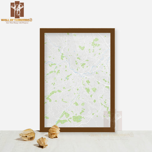 Sheffield City, Color Detailed Map Educational High Quality Glass Frame Wall Décor