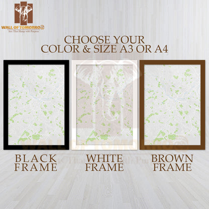 Sheffield City, Color Detailed Map Educational High Quality Glass Frame Wall Décor
