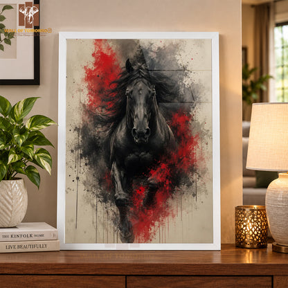 Black & Red Painting Horse Animals High Quality Glass Frame Wall Décor in Sri Lanka