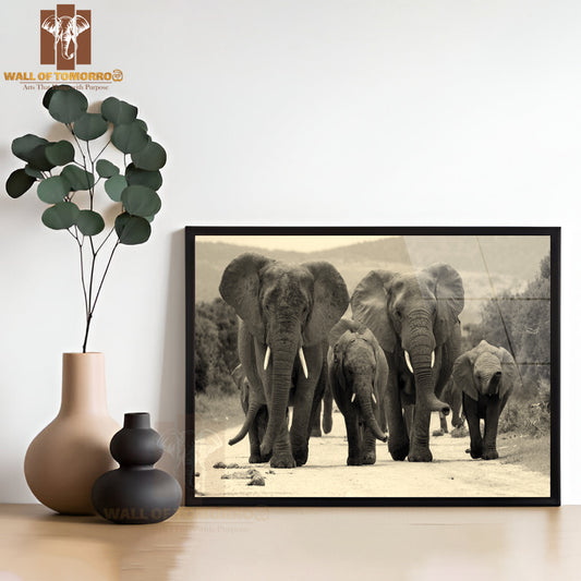 Group Of Elephants Walking in The Wild High Quality Unframed Poster Print & Waterproof Poster Print Wall Décor