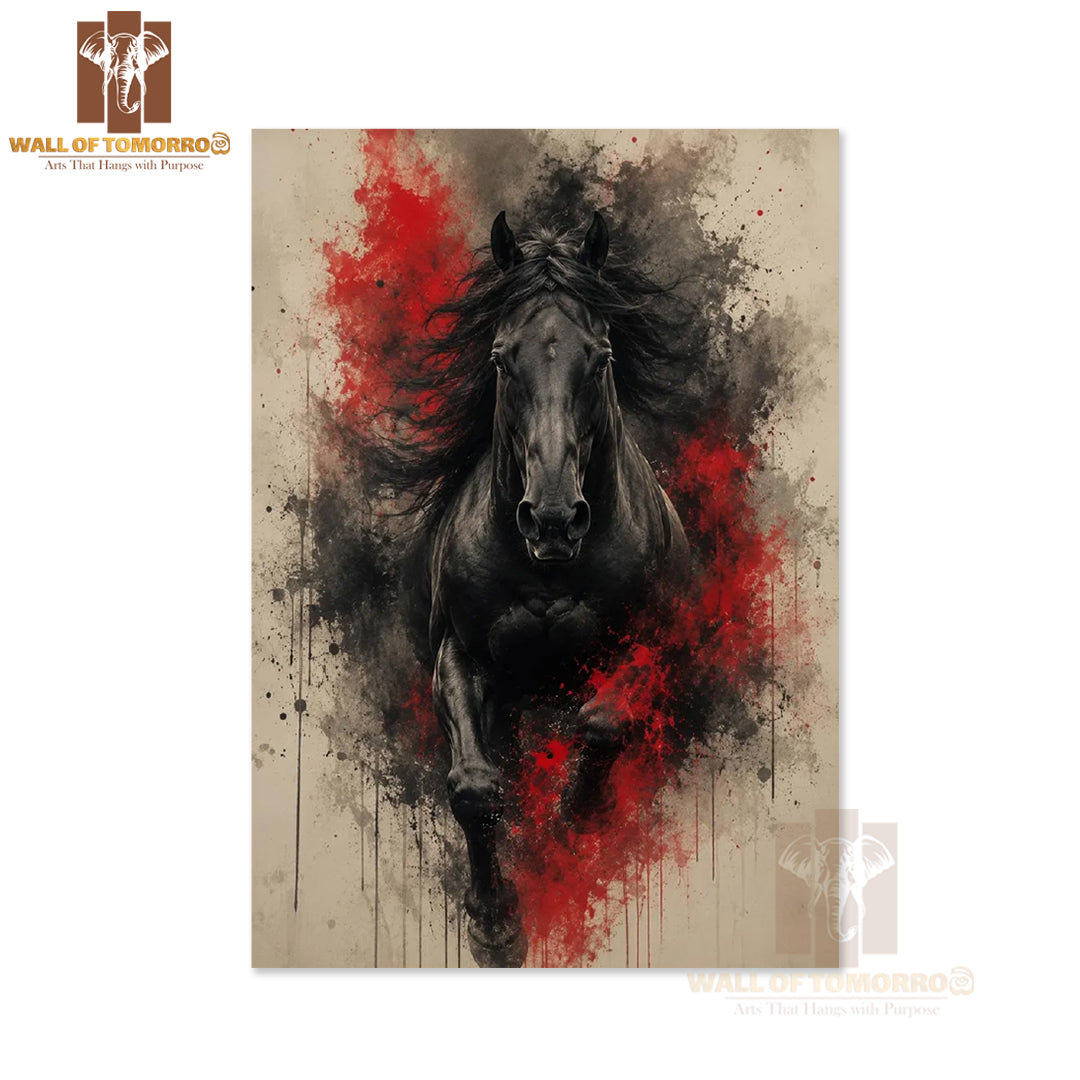 Black & Red Painting Horse Animals High Quality Unframed Poster Print & Laminated Poster Print Wall Décor in Sri Lanka