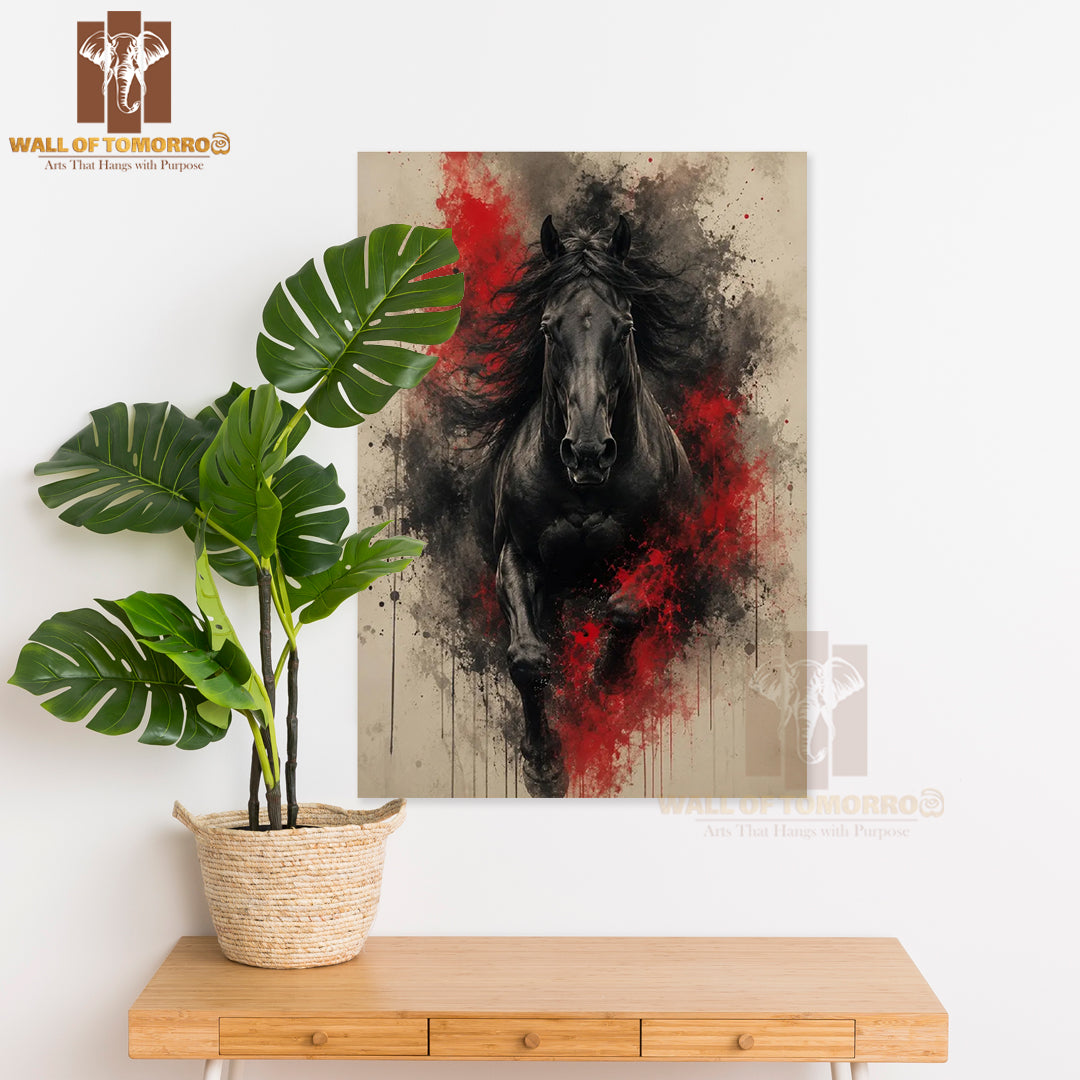 Black & Red Painting Horse Animals High Quality Unframed Poster Print & Laminated Poster Print Wall Décor in Sri Lanka