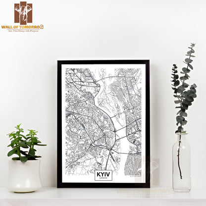 City Map Kyiv Educational High Quality Glass Frame Wall Décor