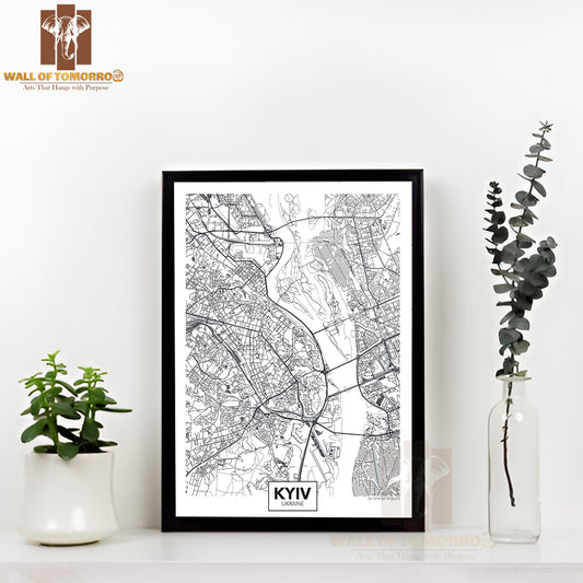 City Map Kyiv Educational High Quality Glass Frame Wall Décor