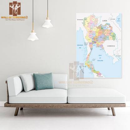 Thailand Administrative Map Educational High Quality Unframed Poster Print & Waterproof Poster Print Wall Décor