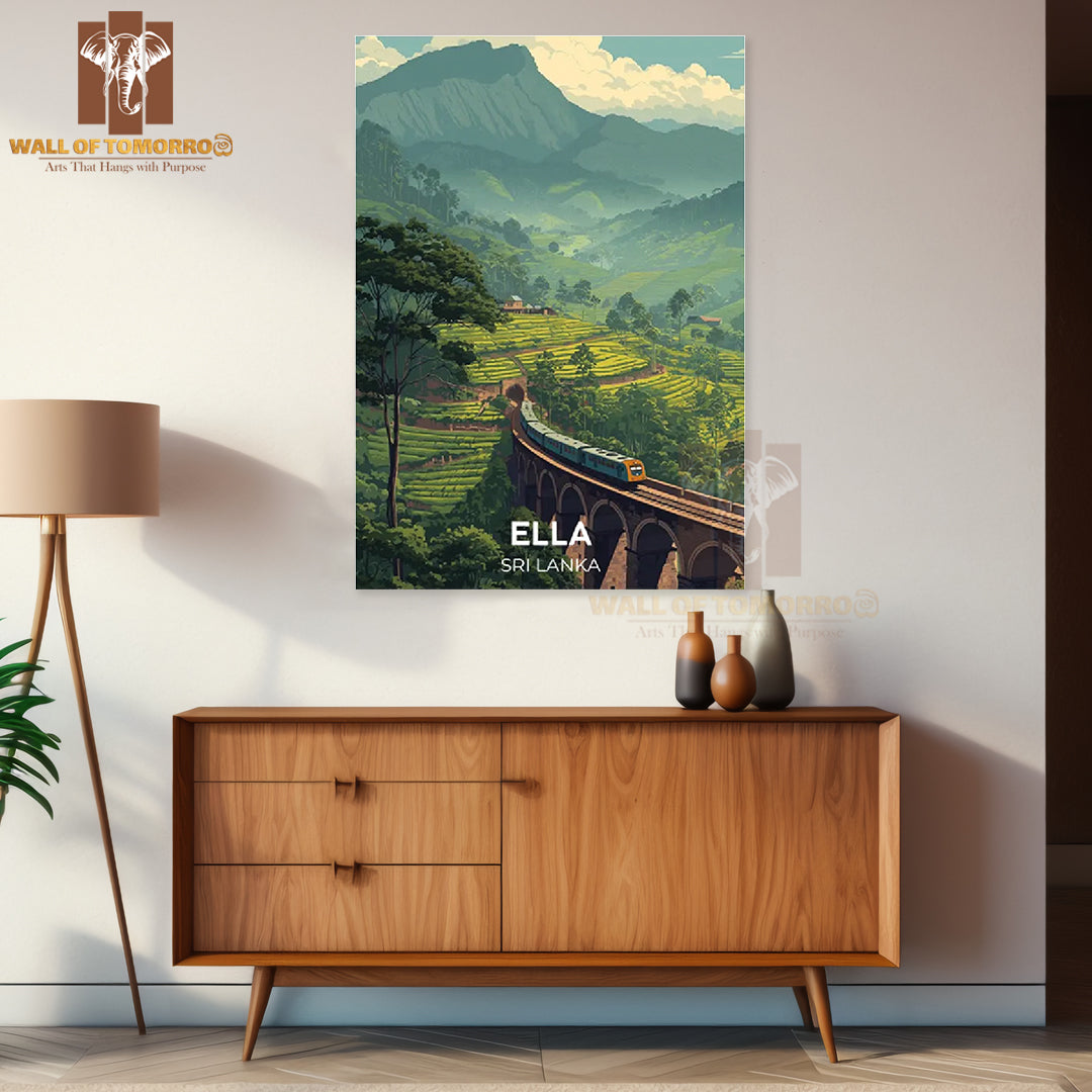 Nine Arches Bridge with Rolling Tea Plantations and Misty Mountains - Ella, Sri Lanka Travel High Quality Unframed Poster Print & Waterproof Poster Print Wall Décor