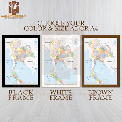 Thailand Administrative Map Educational High Quality Glass Frame Wall Décor