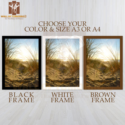 Beach With Grass and Sand Dunes High Quality Glass Frame Wall Décor