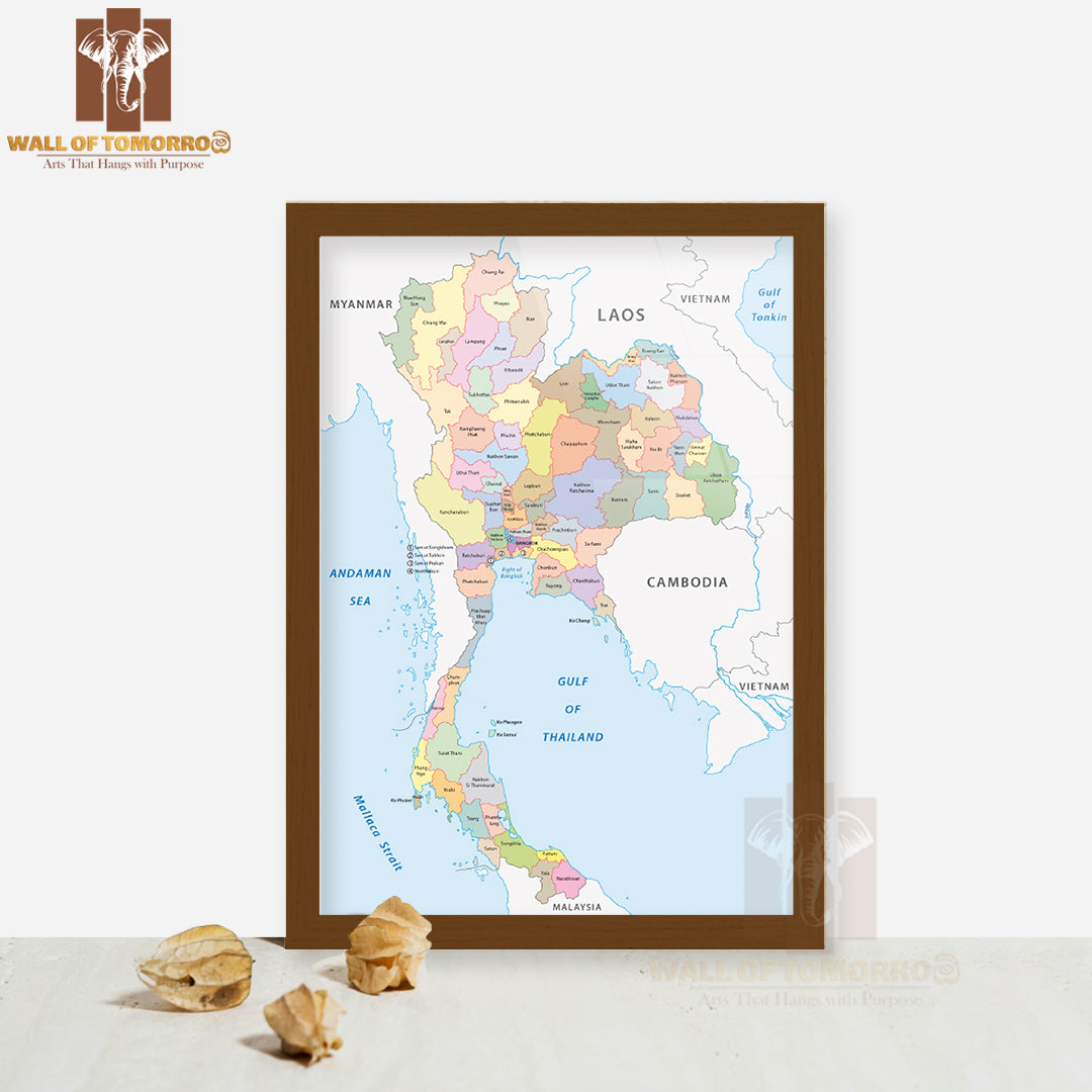 Thailand Administrative Map Educational High Quality Glass Frame Wall Décor