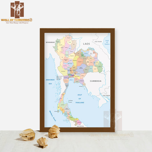 Thailand Administrative Map Educational High Quality Glass Frame Wall Décor