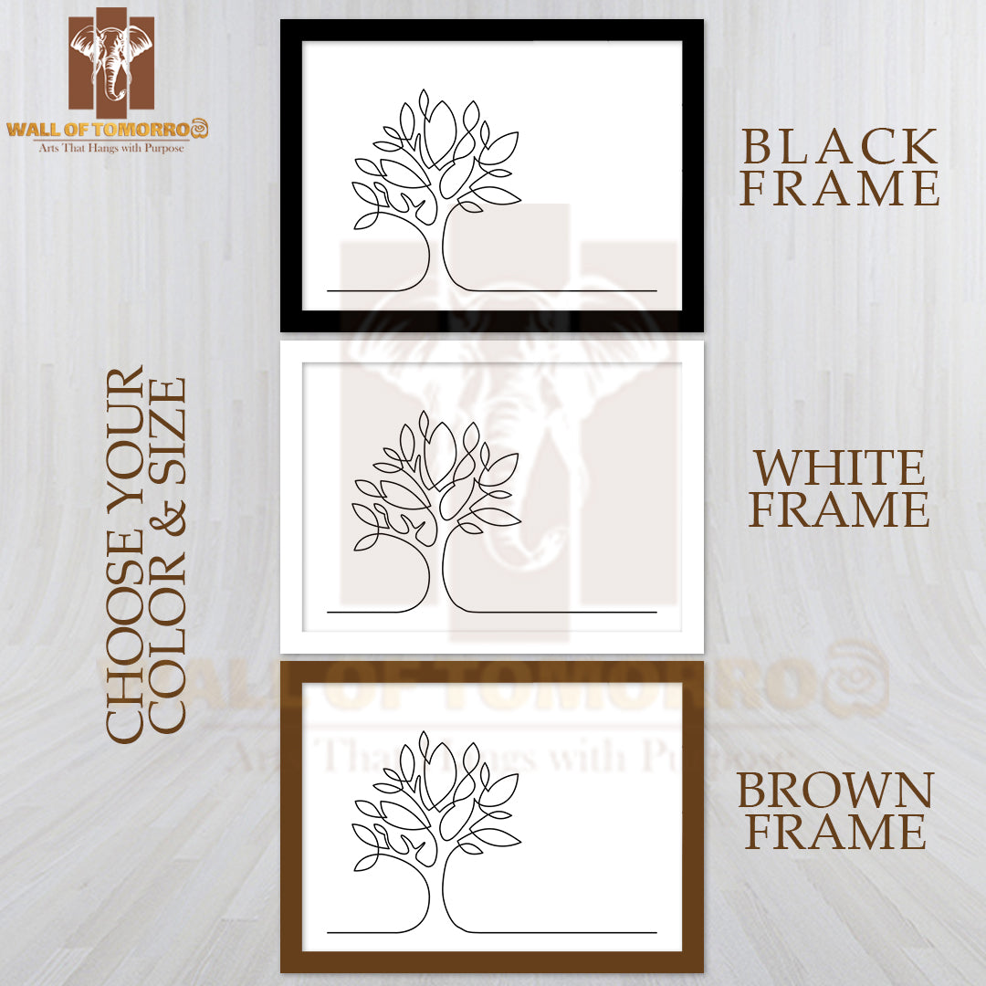 Line Drawing of Tree on White Background High Quality Glass Frame Wall Décor