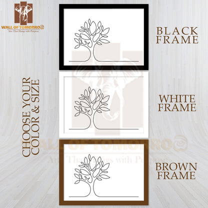 Line Drawing of Tree on White Background High Quality Glass Frame Wall Décor