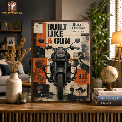 Royal Enfield Classic 350, Built Like A Gun Motor Bike High Quality Glass Frame Wall Décor in Sri Lanka