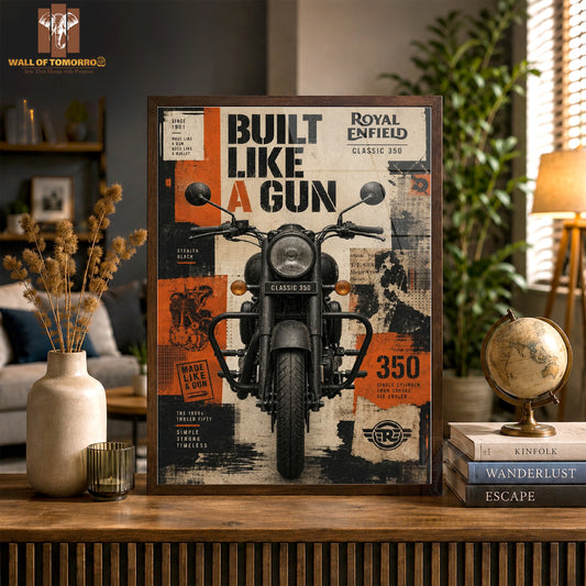 Royal Enfield Classic 350, Built Like A Gun Motor Bike High Quality Glass Frame Wall Décor in Sri Lanka