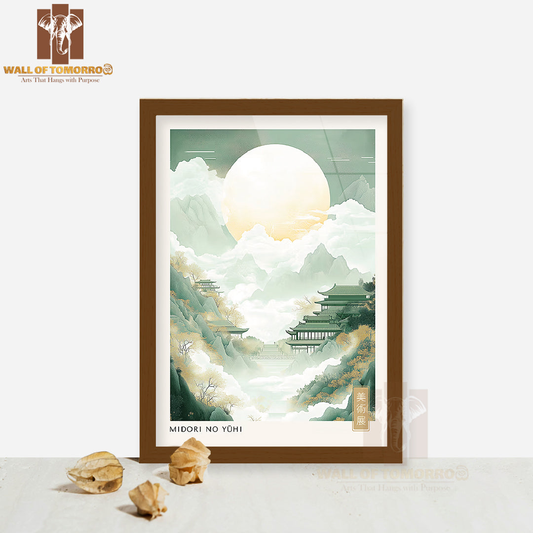 Midori No Yuhi Japandi Art High Quality Glass Frame Wall Décor