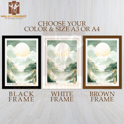Midori No Yuhi Japandi Art High Quality Glass Frame Wall Décor