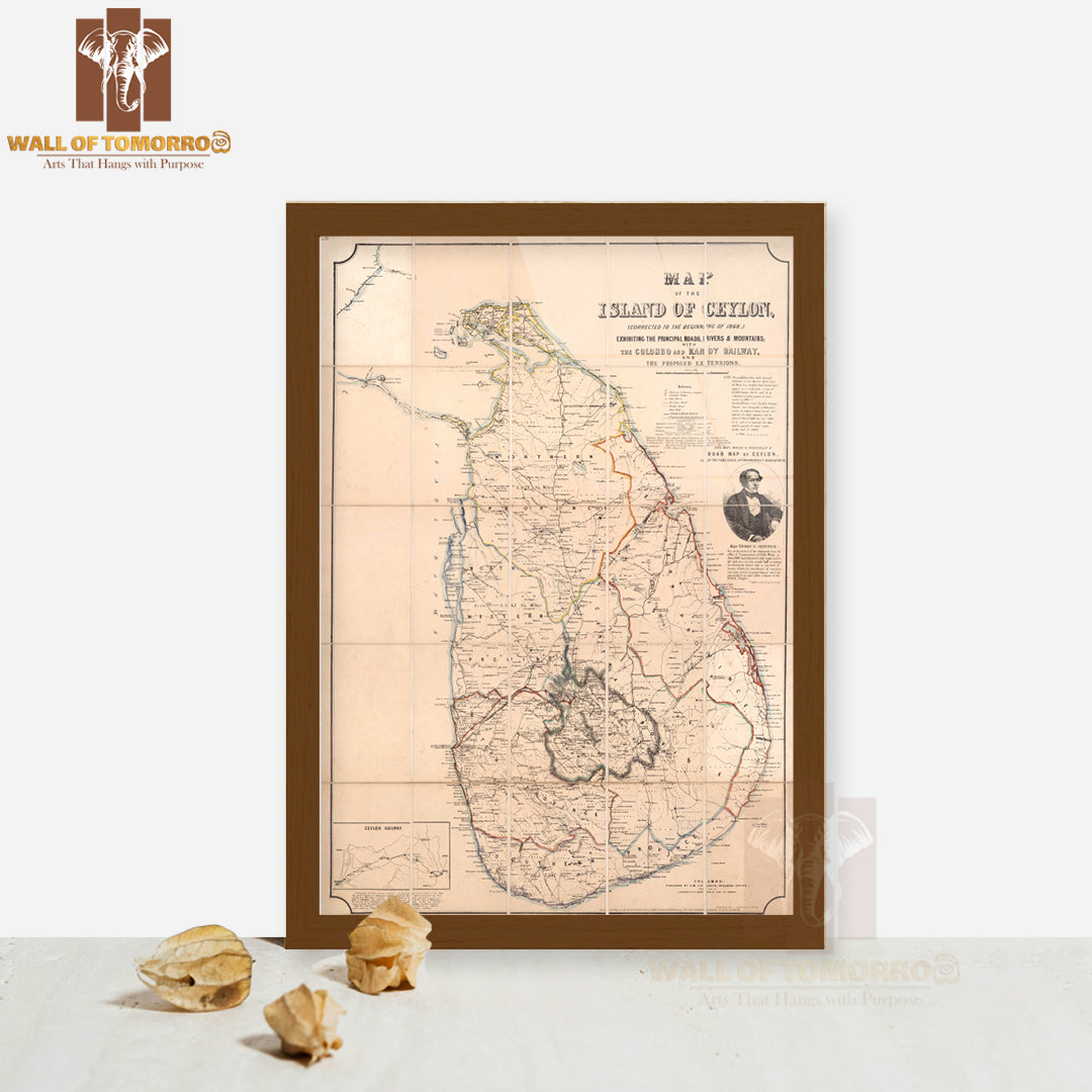 Map of the island of Ceylon; Colombo, Sri Lanka 1868 High Quality Glass Frame Wall Décors in Sri Lanka